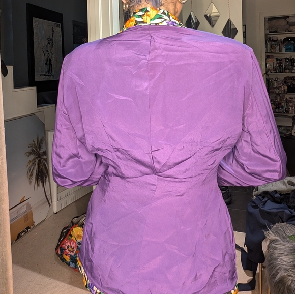 Perfect Vintage Silk Floral Beaded and Purple 80s Reversible Blazer sz M? - Picture 7 of 12